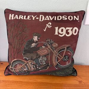 HARLEY DAVIDSON FOR 1930 TAPESTRY PILLOW VINTAGE MOTORCYCLE MAN CAVE  17x15